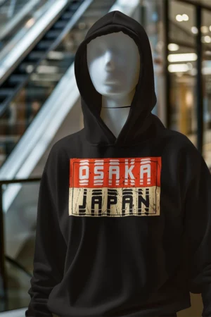 Суичър с щампа Едри надписи OSAKA и JAPAN - Черно