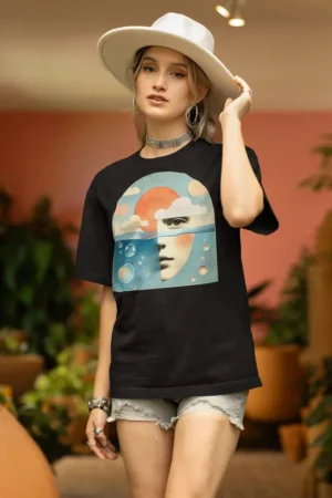Oversize тениска с щампа Половин женско лице