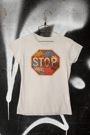 Дамска тениска с щампа Пътен знак STOP