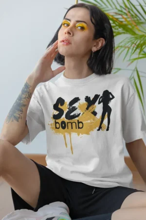 Oversize тениска с щампа Надпис SEXY bomb