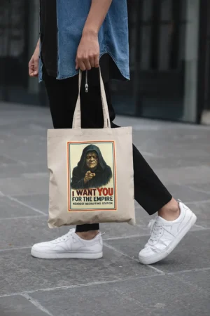 Памучна чанта с щампа Заигравка със Star Wars, зъл владетел и надпис I WANT YOU FOR THE EMPIRE - Natural