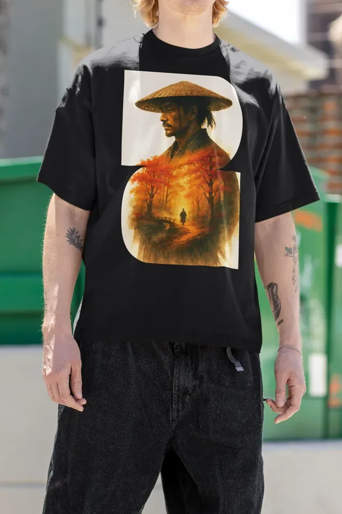 Oversize тениска с щампа Самурай