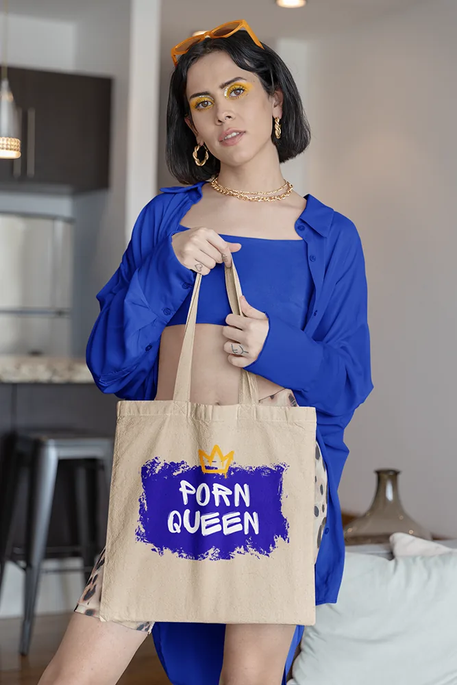 Памучна чанта с щампа Надпис PORN QUEEN