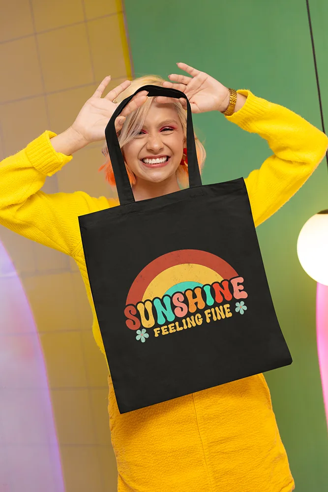 Памучна чанта с щампа Ретро дъга и надписи SUNSHINE