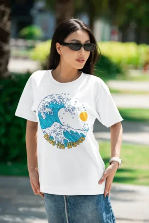 Oversize тениска с щампа Голямата вълна