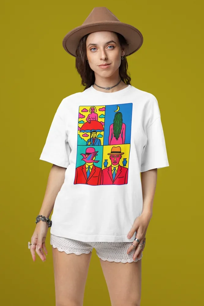 Oversize тениска с щампа Четири мотива на Magritte