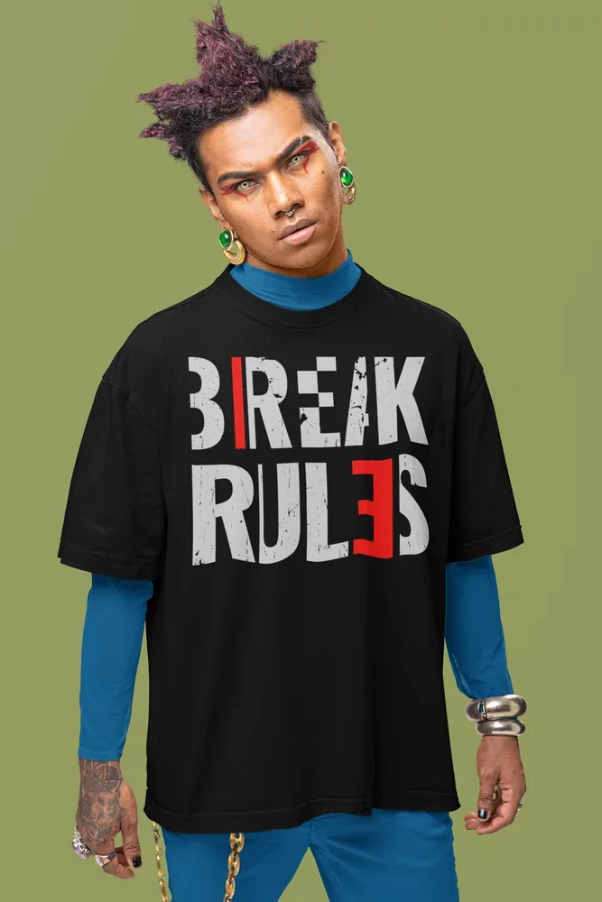 Oversize тениска с щампа Надпис BREAK RULES