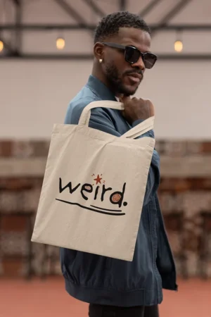 Памучна чанта с щампа Надпис weird.