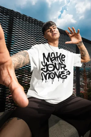 Oversize тениска с щампа Надпис MAKE YOUR MOVE