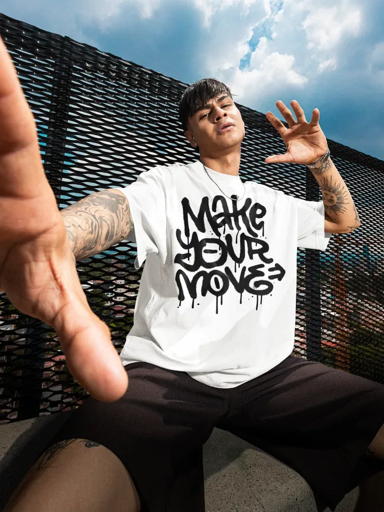 Oversize тениска с щампа Надпис MAKE YOUR MOVE