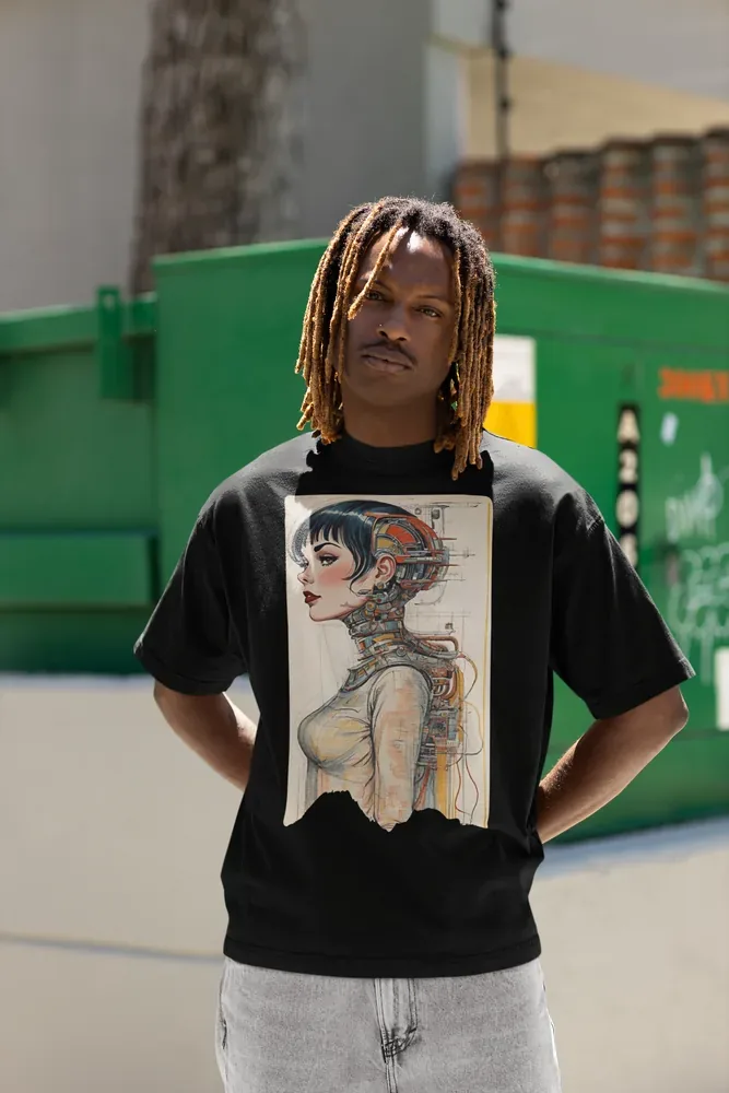 Oversize тениска с щампа Момиче в профил