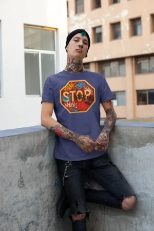 Мъжка тениска с щампа Пътен знак STOP