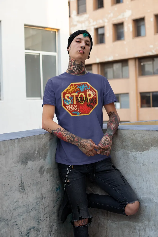 Мъжка тениска с щампа Пътен знак STOP