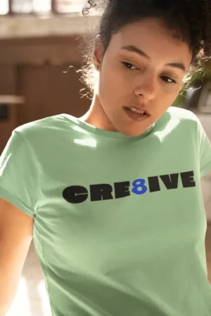 Дамска тениска с щампа Надпис CRE8IVE - Neo Mint