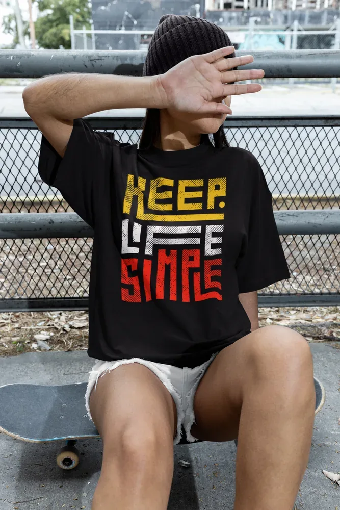 Oversize тениска с щампа Надпис KEEP LIFE SIMPLE
