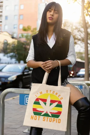 Tote Bag I'm stoned - not Stupid - Natural