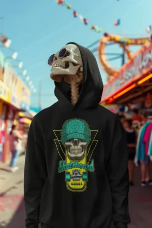 Суичър с щампа Череп над скейтборд и надпис Skateboard Skull