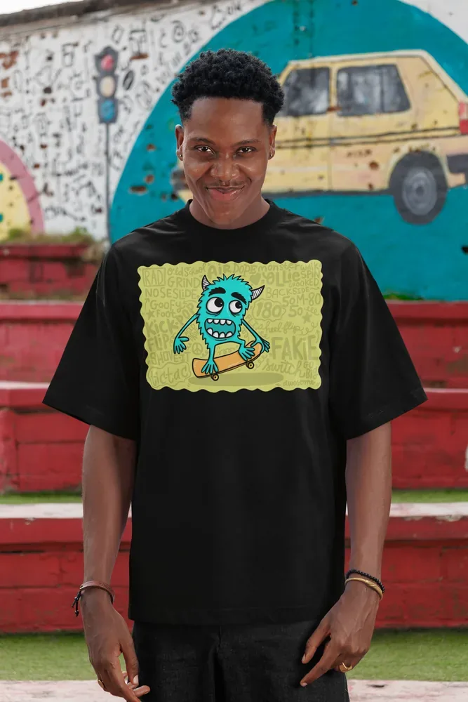 Oversize тениска с щампа Тюркоазено чудовище