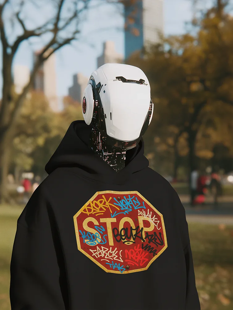 Суичър с щампа Пътен знак STOP