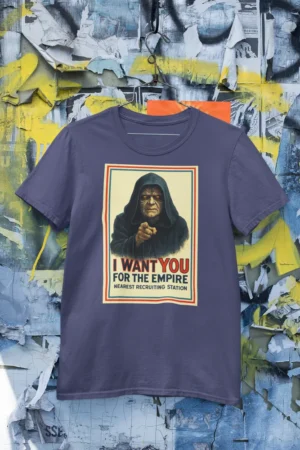 Мъжка тениска с щампа Заигравка със Star Wars, зъл владетел и надпис I WANT YOU FOR THE EMPIRE