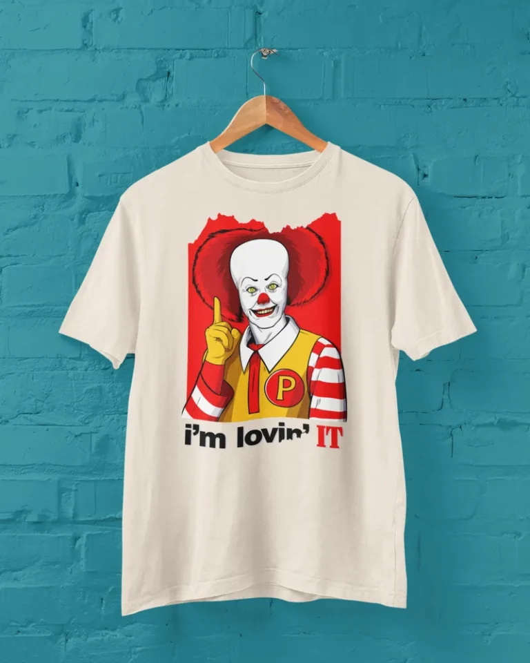 Мъжка тениска с щампа Зловещ клоун със слогана i'm lovin' IT