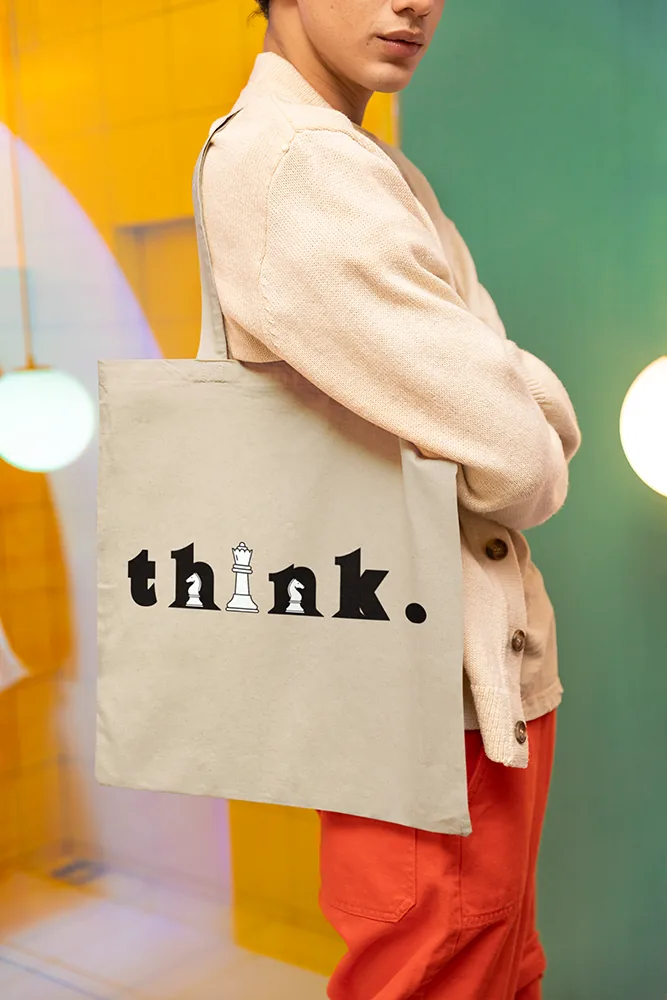 Памучна чанта с щампа Надпис think