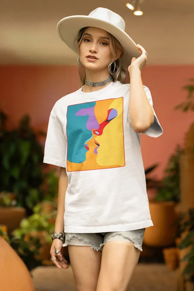 Oversize тениска с щампа Две лица в профил