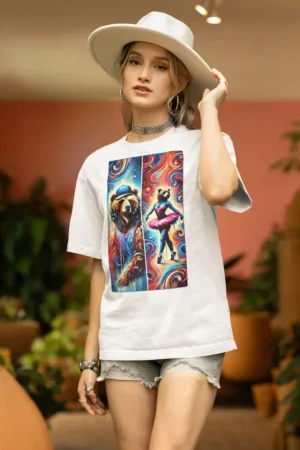Oversize тениска с щампа Мечок и мечка балерина