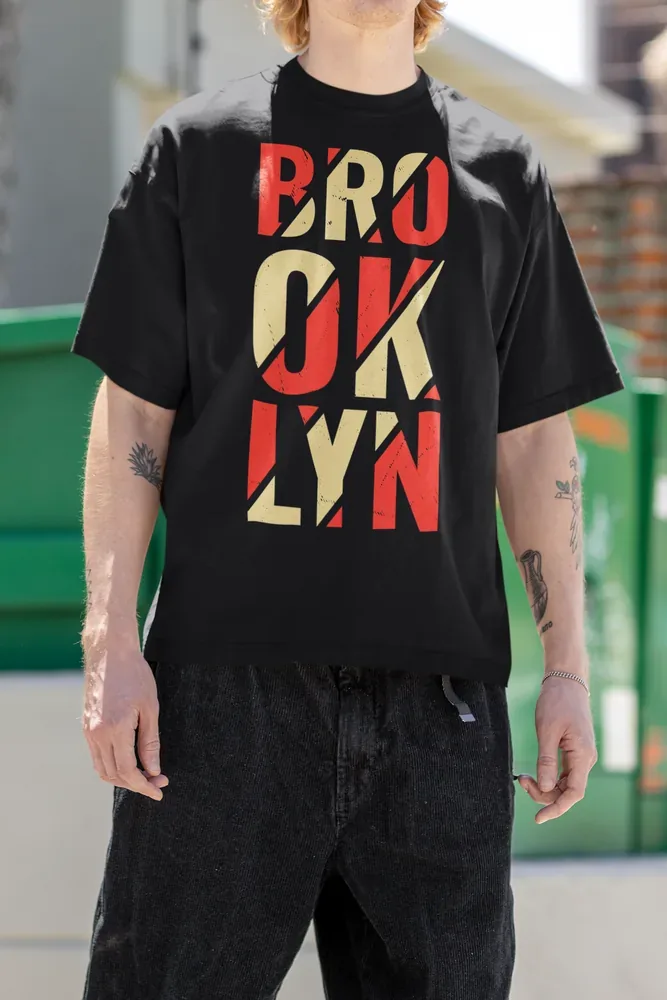 Oversize тениска с щампа Надпис BROOKLYN на три реда