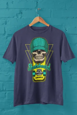 Мъжка тениска с щампа Череп над скейтборд и надпис Skateboard Skull