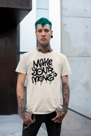Мъжка тениска с щампа Надпис MAKE YOUR MOVE - Natural