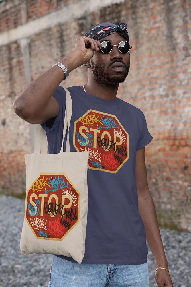 Памучна чанта с щампа Пътен знак STOP