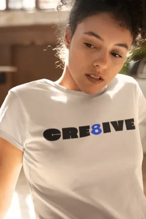 Дамска тениска с щампа Надпис CRE8IVE - Natural