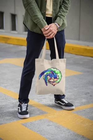 Памучна чанта с щампа Напушен син заек - Natural