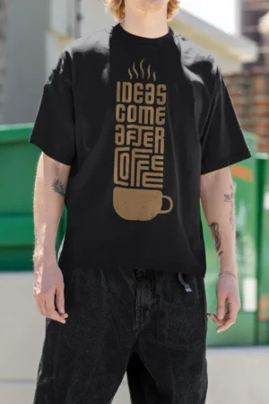 Oversize тениска с щампа Чаша кафе - Черно