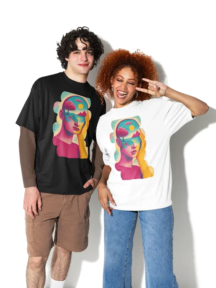 Oversize тениска с щампа Женска глава