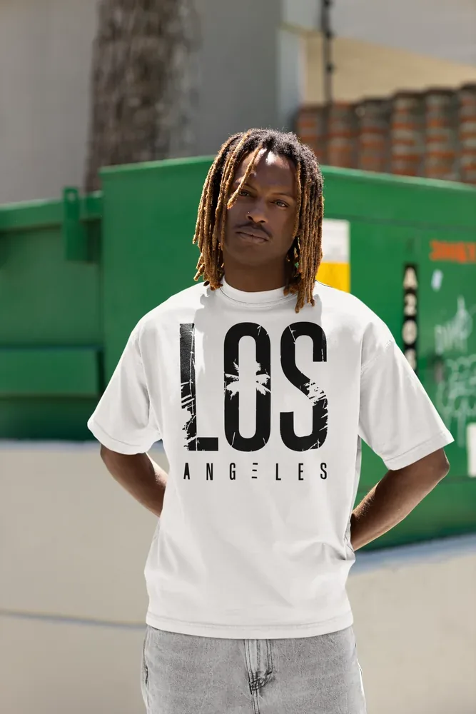Oversize тениска с щампа Едър надпис LOS ANGELES