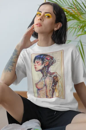 Oversize тениска с щампа Киборг момиче