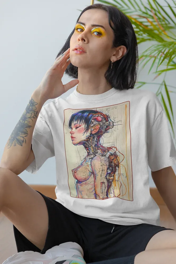 Oversize тениска с щампа Киборг момиче