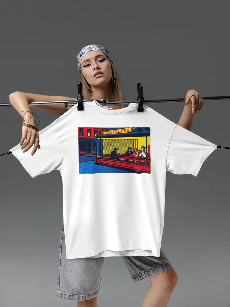 Oversize тениска с щампа Нощният бар на Edward Hopper