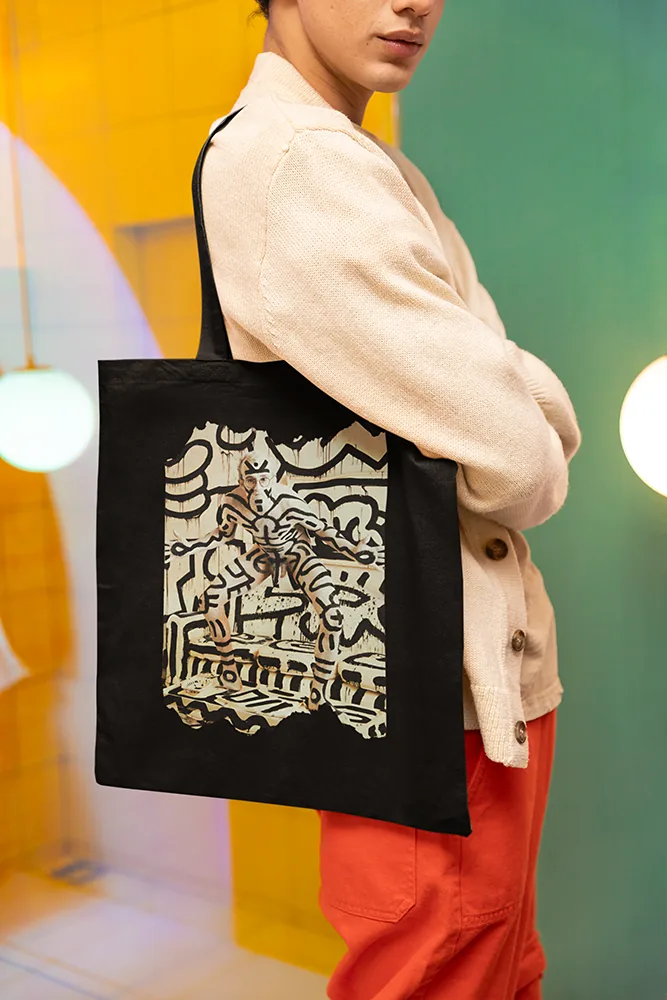 Памучна чанта с щампа Keith Haring - Черно